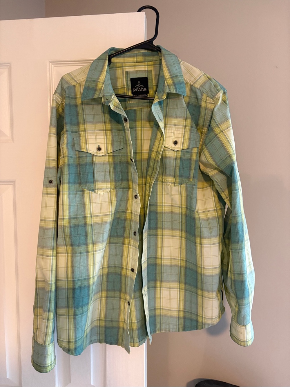 Prana Yellow-Green Plaid Button Shirt